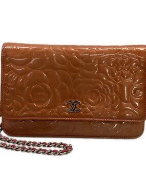 CHANEL Camellia Pink Patent Leather Other Style Wallet
